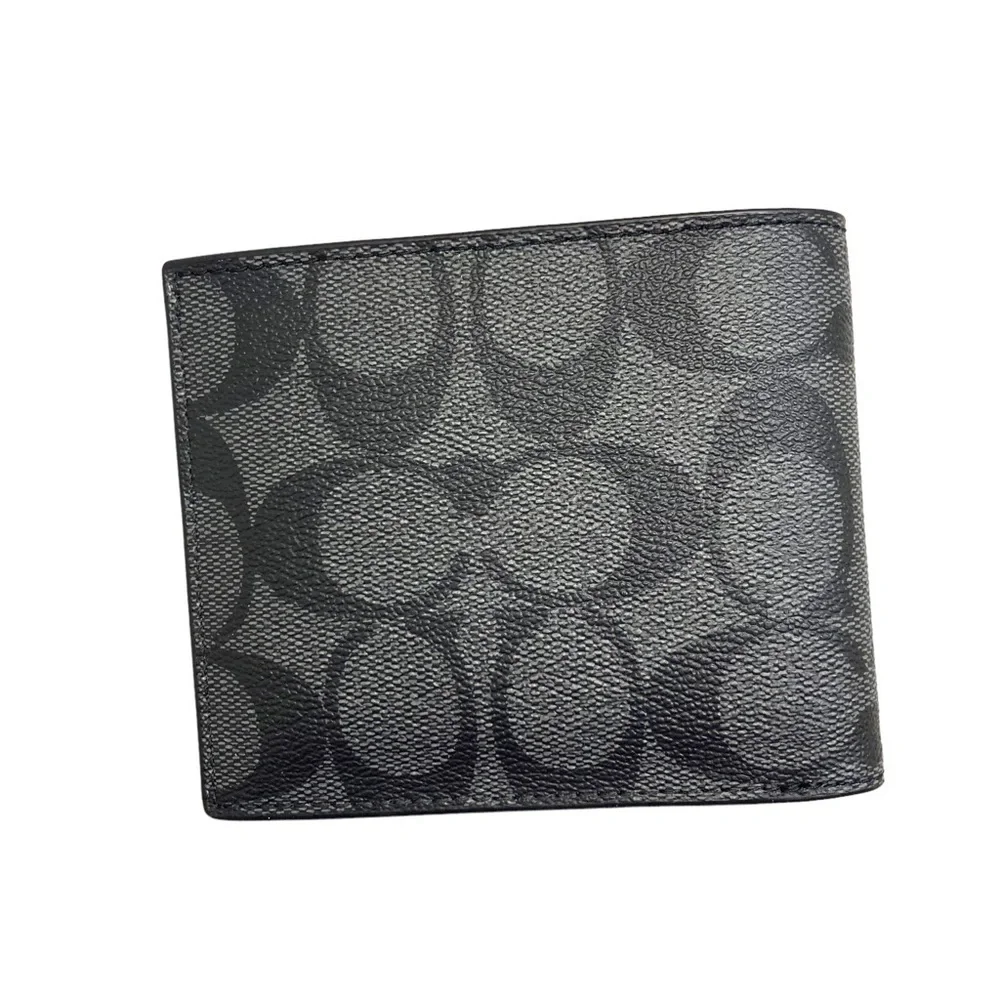 Coach gray and black Id Billfold Wallet In Signature Canvas